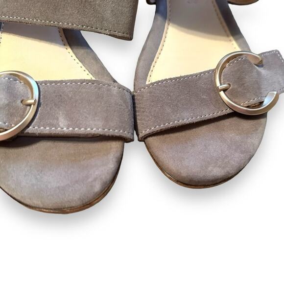 Les Italiennes Taupe Suede Double Strap‎ Buckle Slingback Flat Sandals Sz 39 - Picture 6 of 9